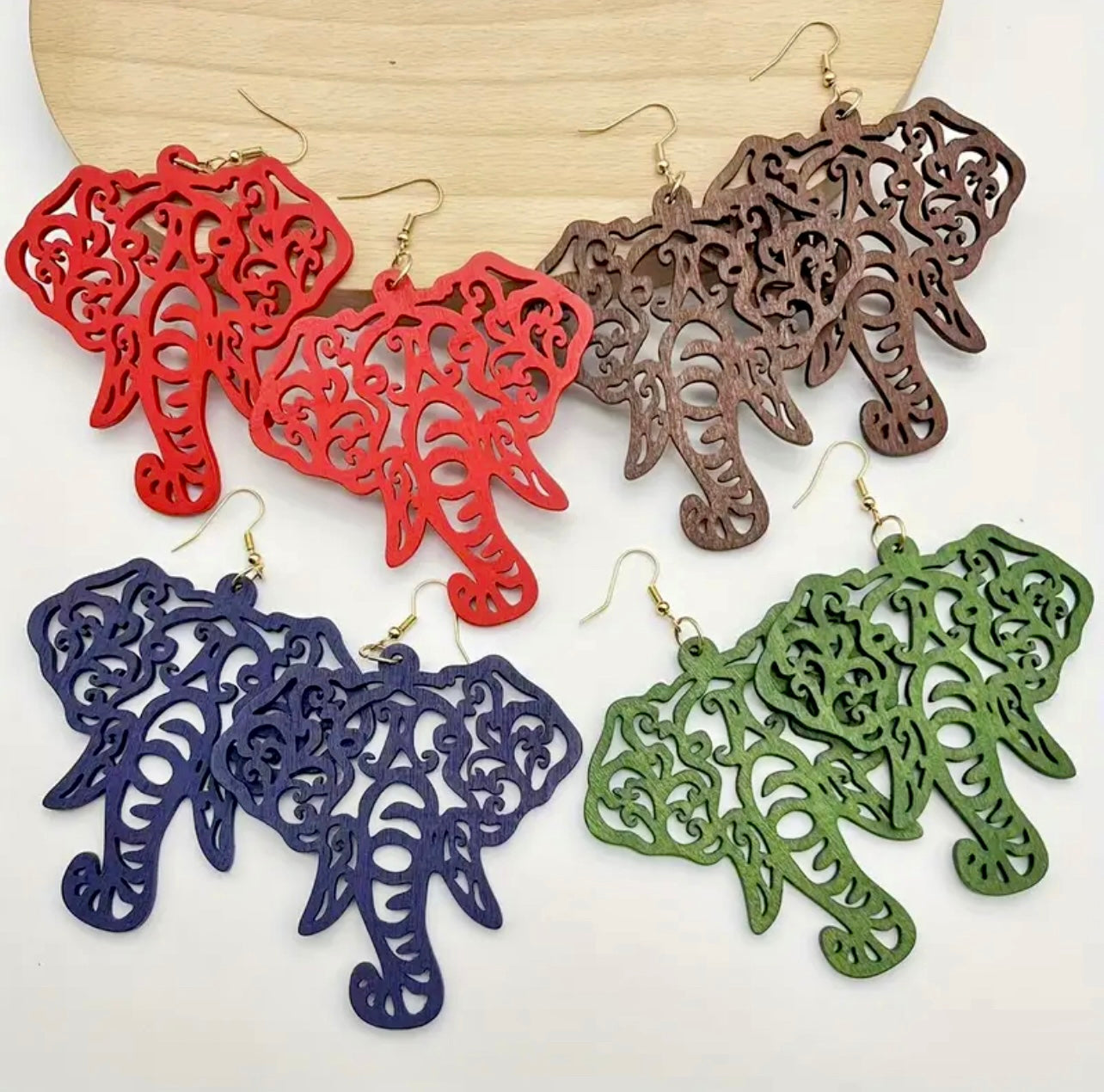 Carved Elephant Dangle Earrings