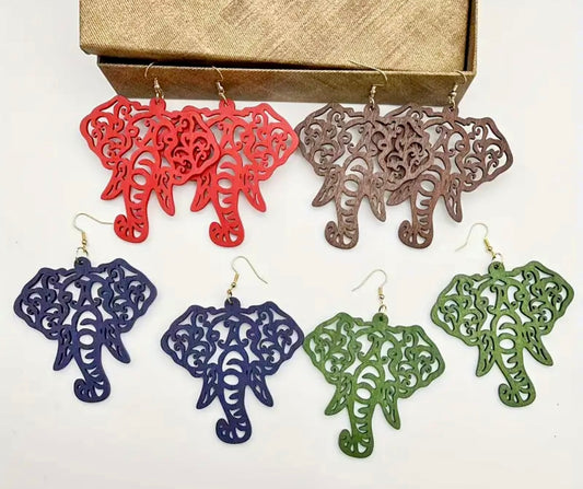 Carved Elephant Dangle Earrings