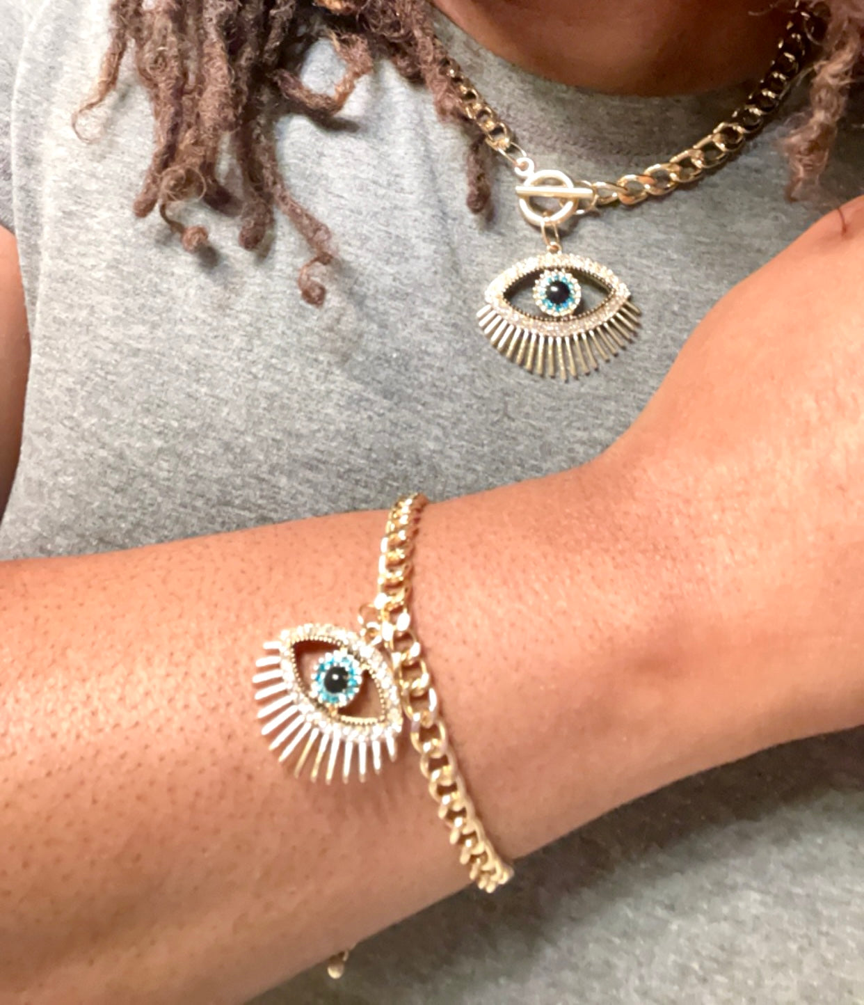 Evil Eye Necklace & Bracelet Set