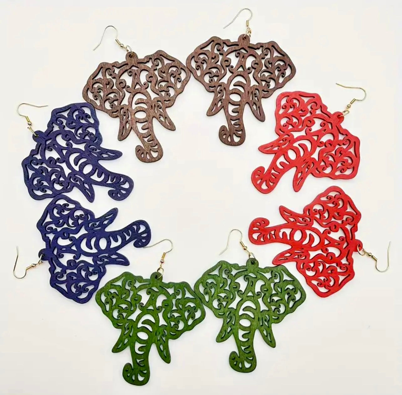 Carved Elephant Dangle Earrings