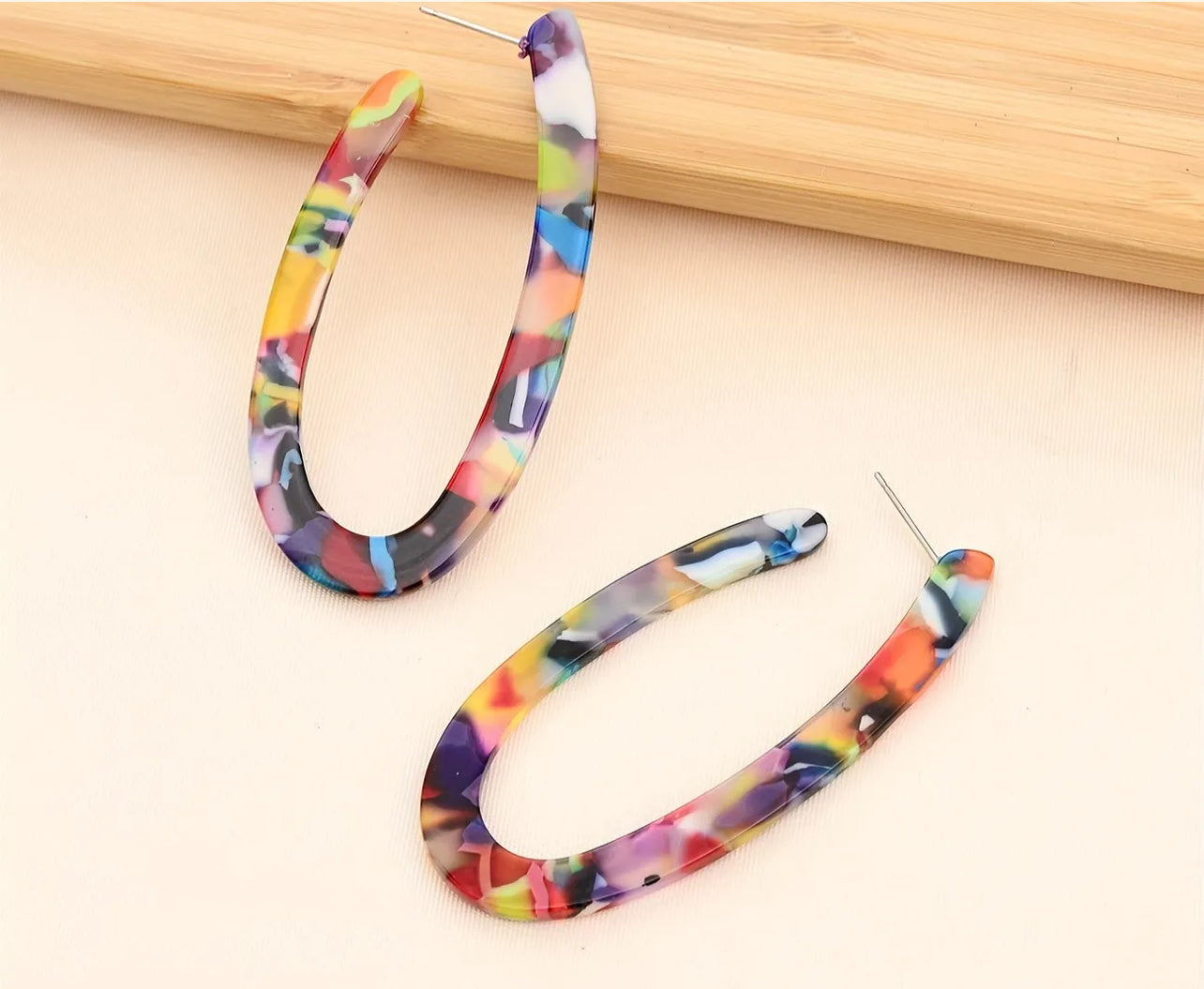 Large Acrylic Oblong Hoop Earrings