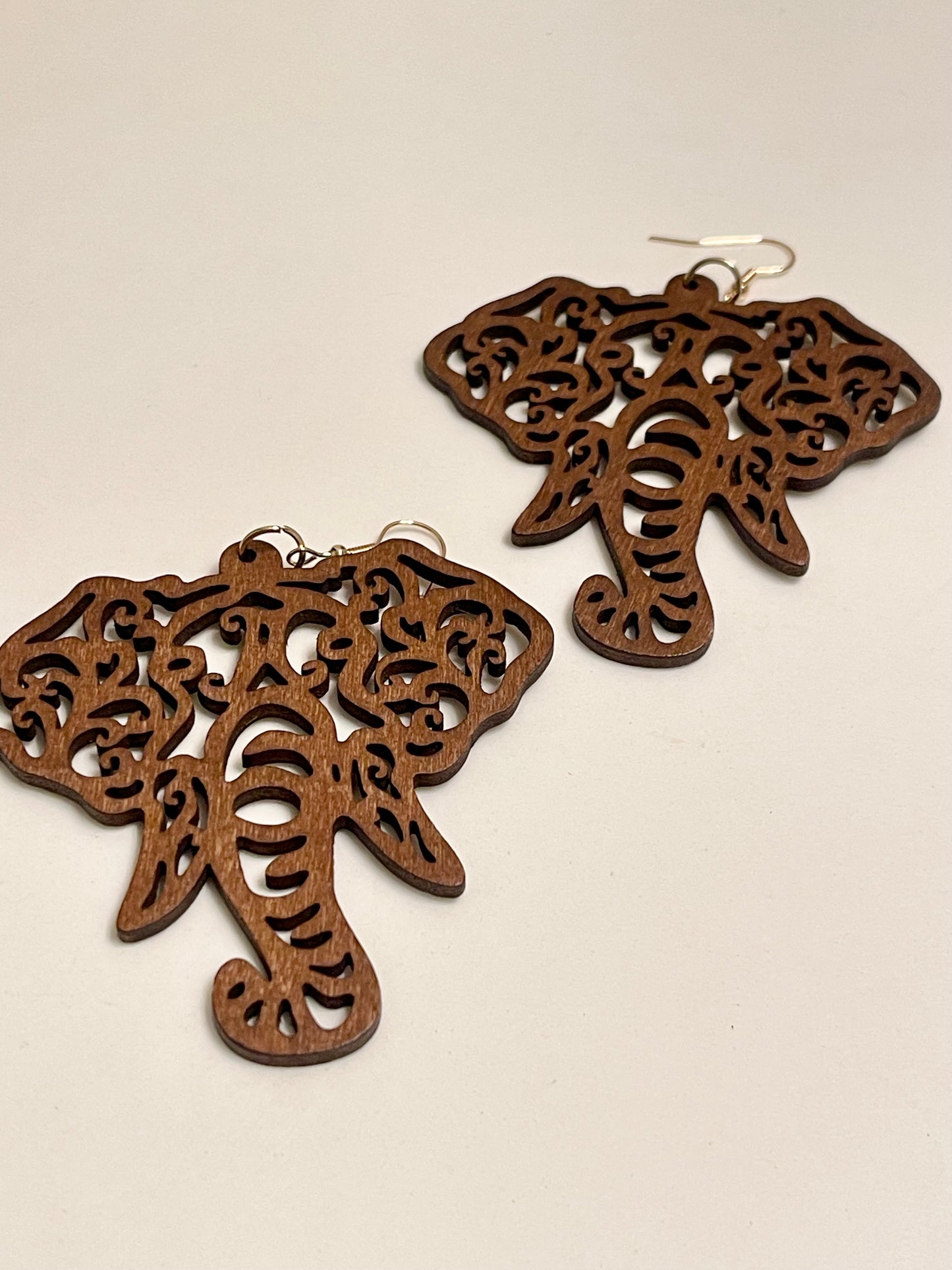 Carved Elephant Dangle Earrings