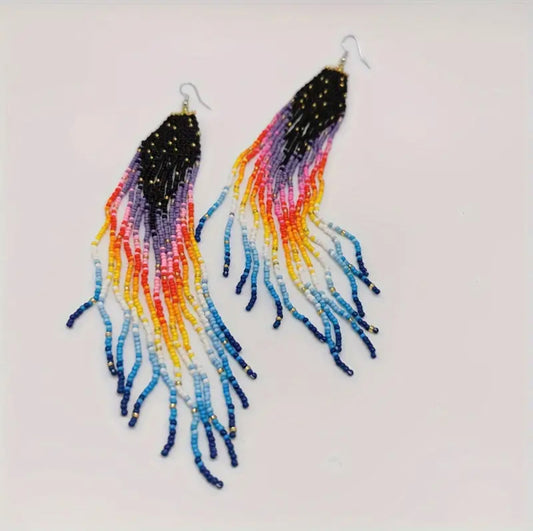 Gradient Beaded Tassel Earrings