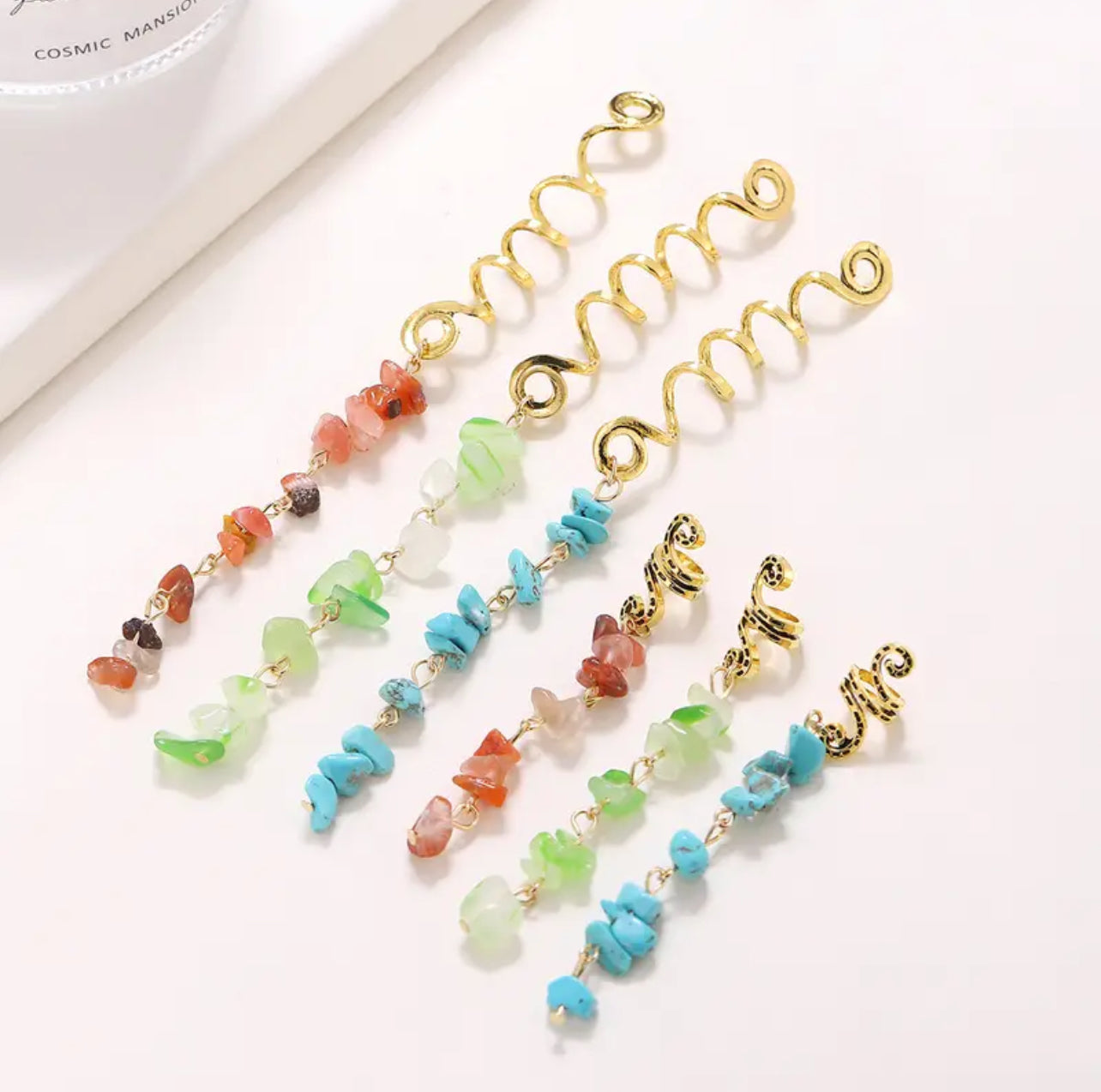 Spiral Stone Embellished  Loc Hair Jewelry (Long)