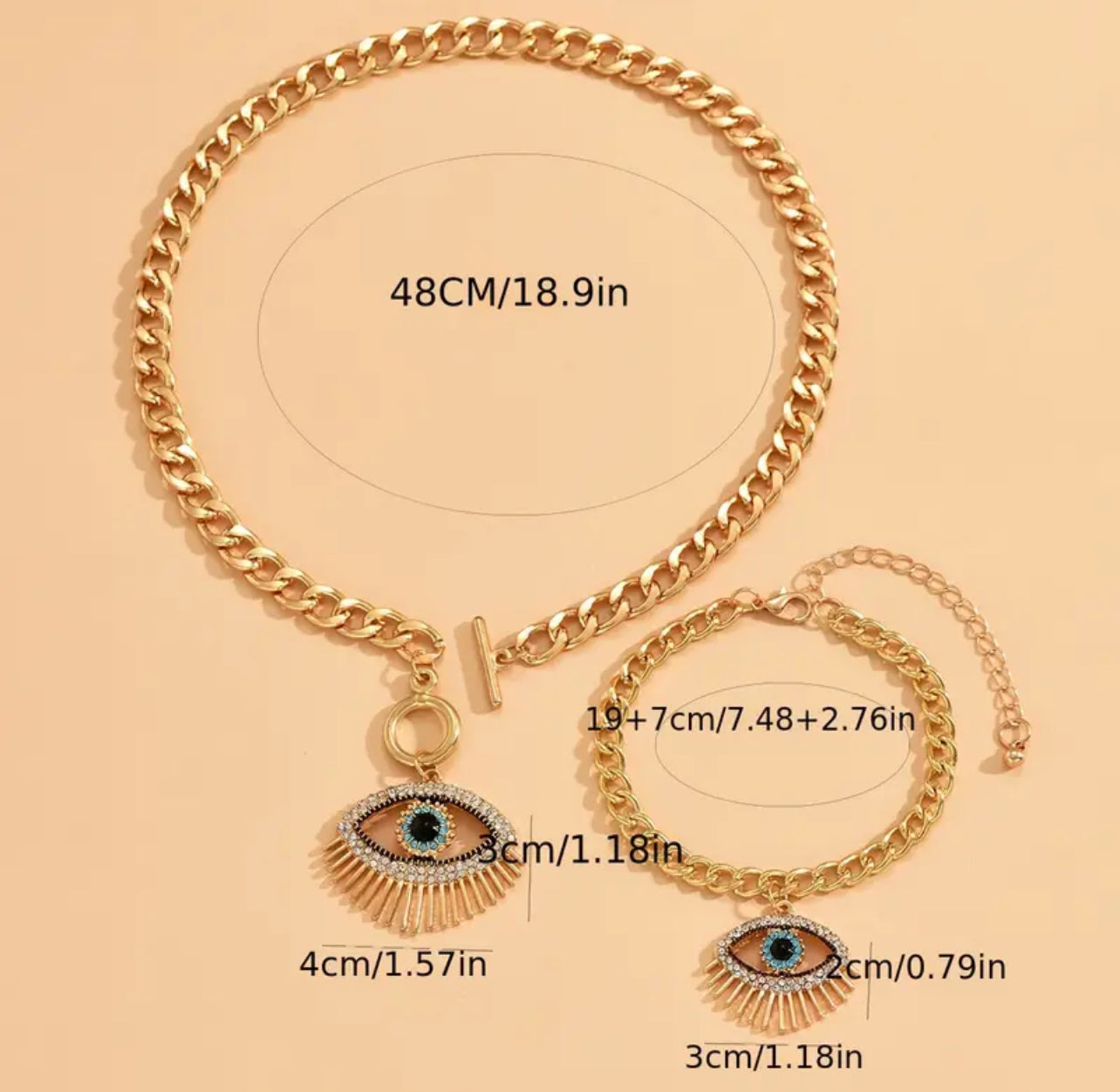 Evil Eye Necklace & Bracelet Set