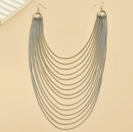 Exaggerated Multi Chain Tassel Earring Necklace