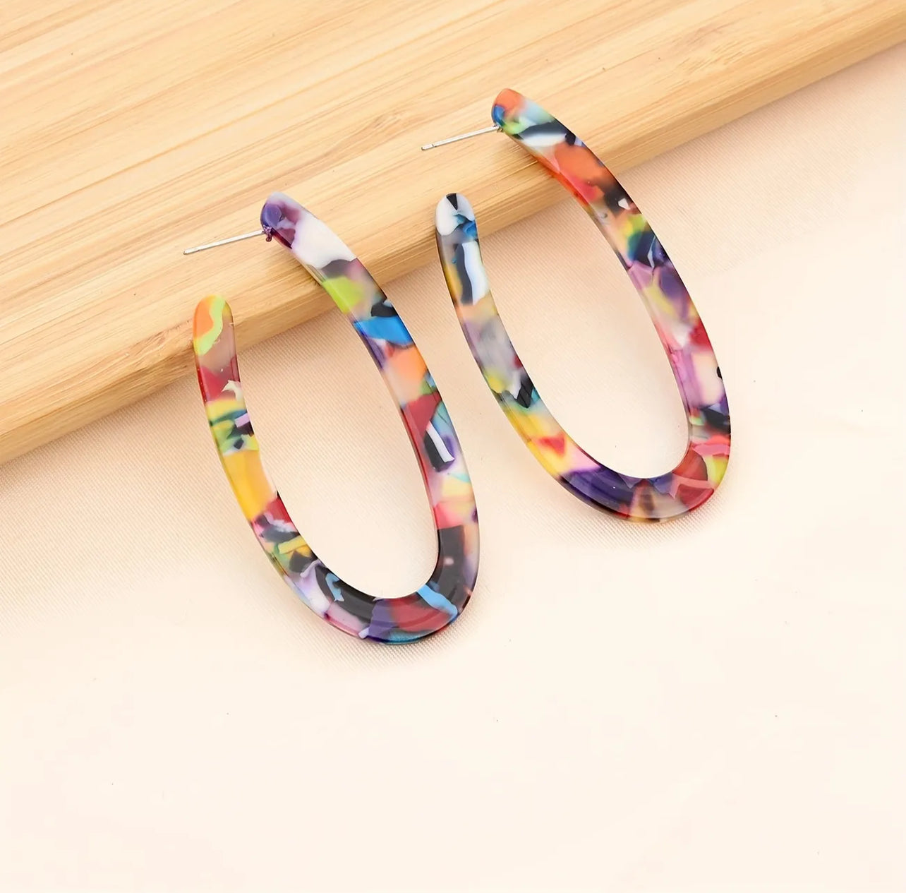 Large Acrylic Oblong Hoop Earrings