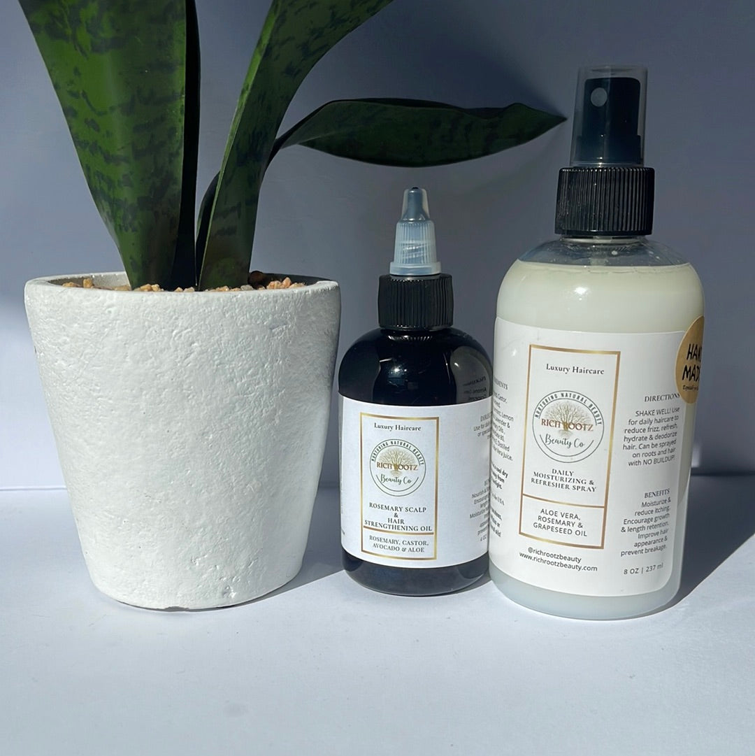 The Dynamic Duo - Daily Moisturizing & Refresher Spray AND Rosemary Scalp & Hair Strengthening Oil