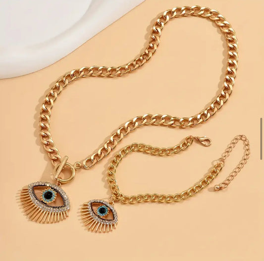 Evil Eye Necklace & Bracelet Set