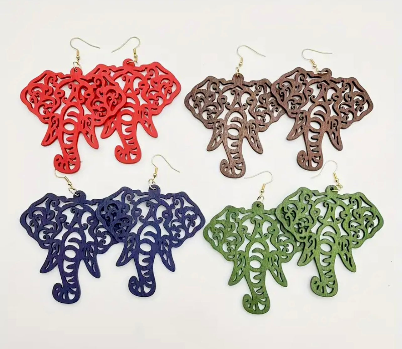 Carved Elephant Dangle Earrings