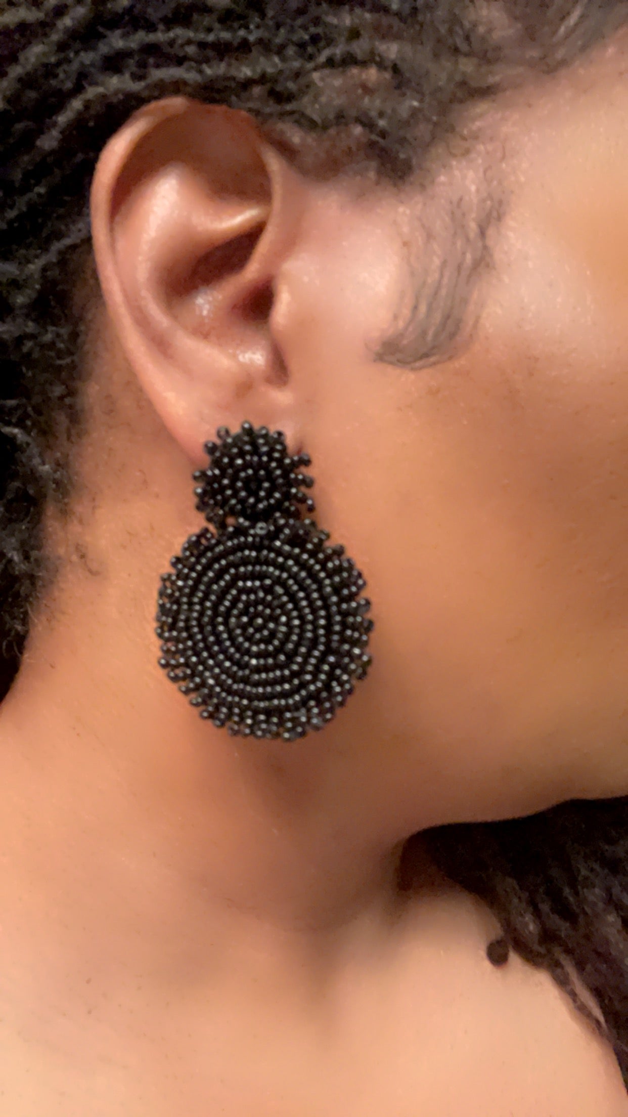 Rice Beaded Double Round Drop Earrings