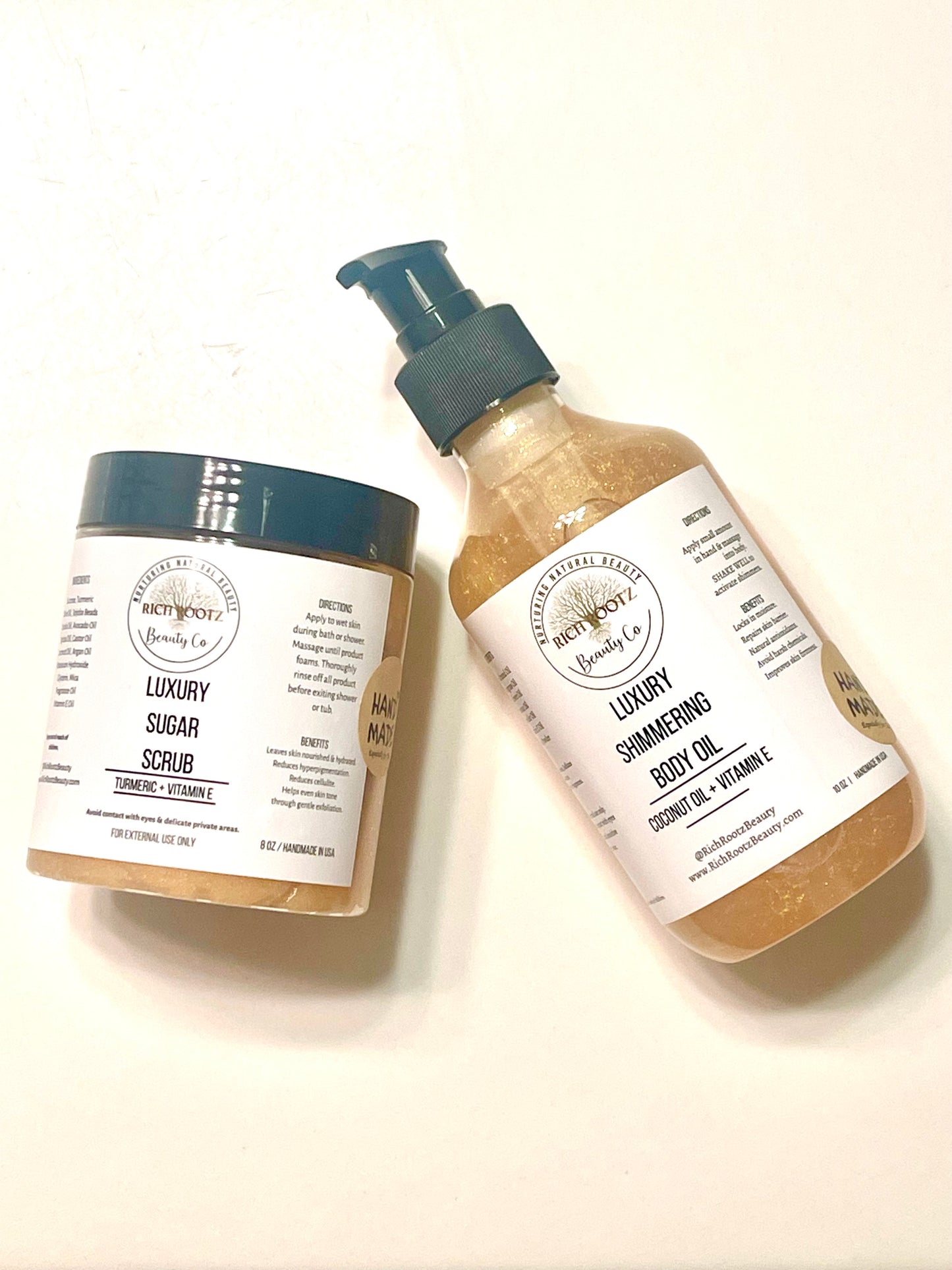 The Smooth n' Glow Duo - Luxury Body Sugar Scrub & Luxury Shimmering Body Oil