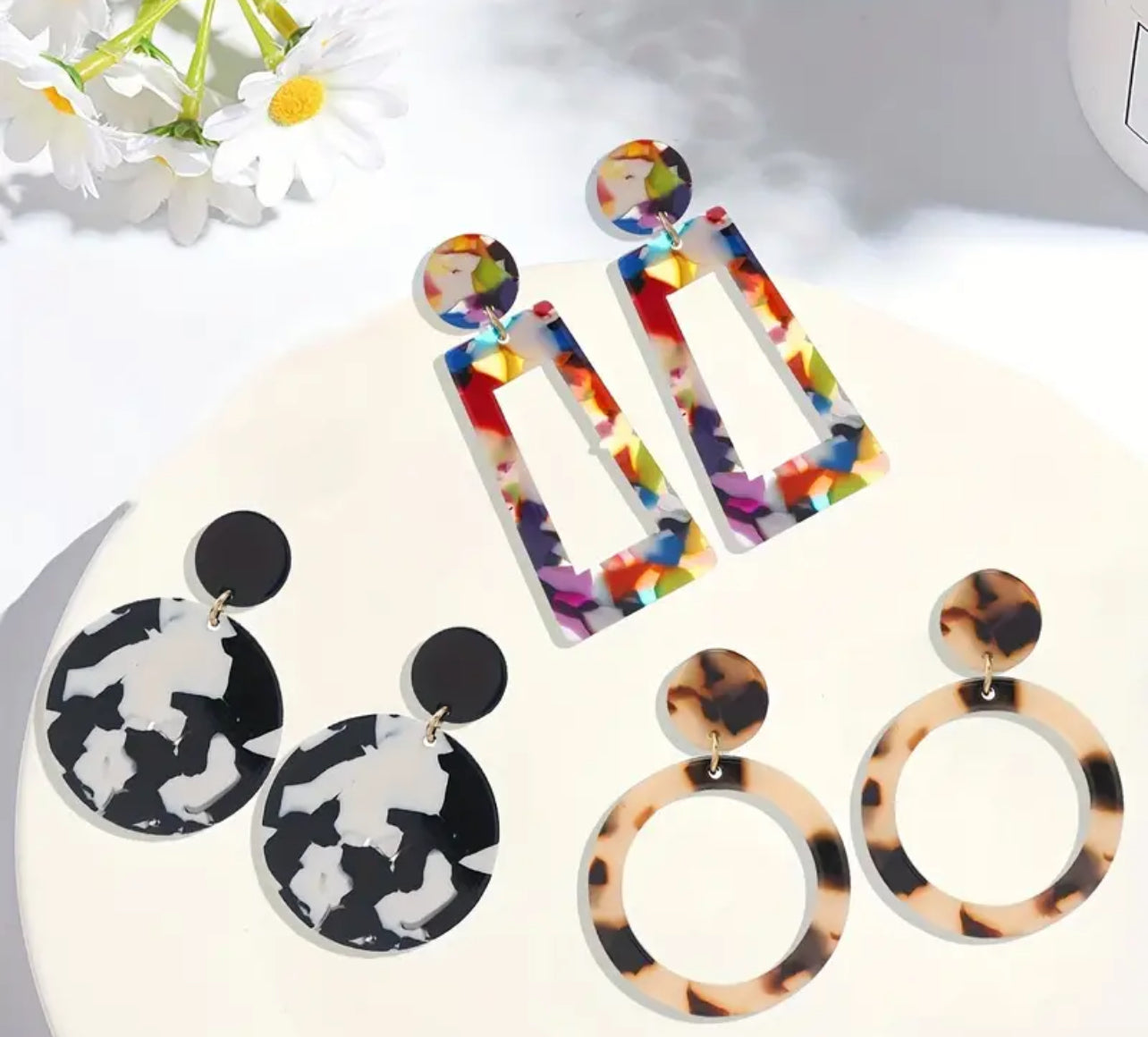 Acrylic Clip On Dangle Earrings (3 Pair Set)