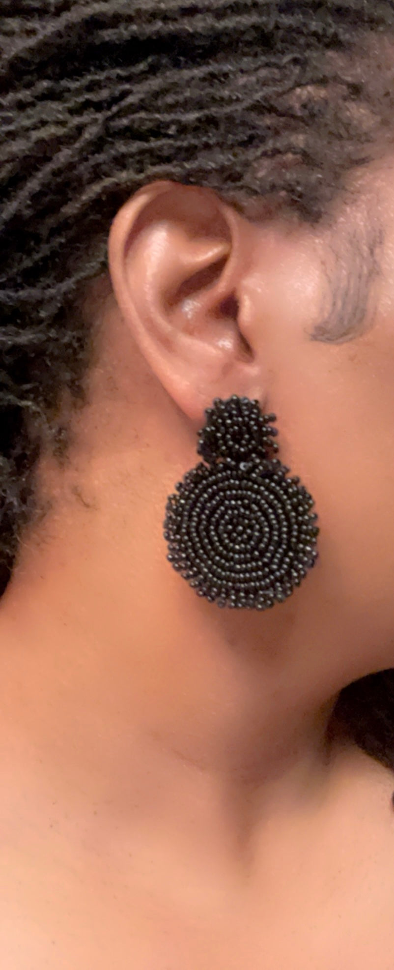 Rice Beaded Double Round Drop Earrings