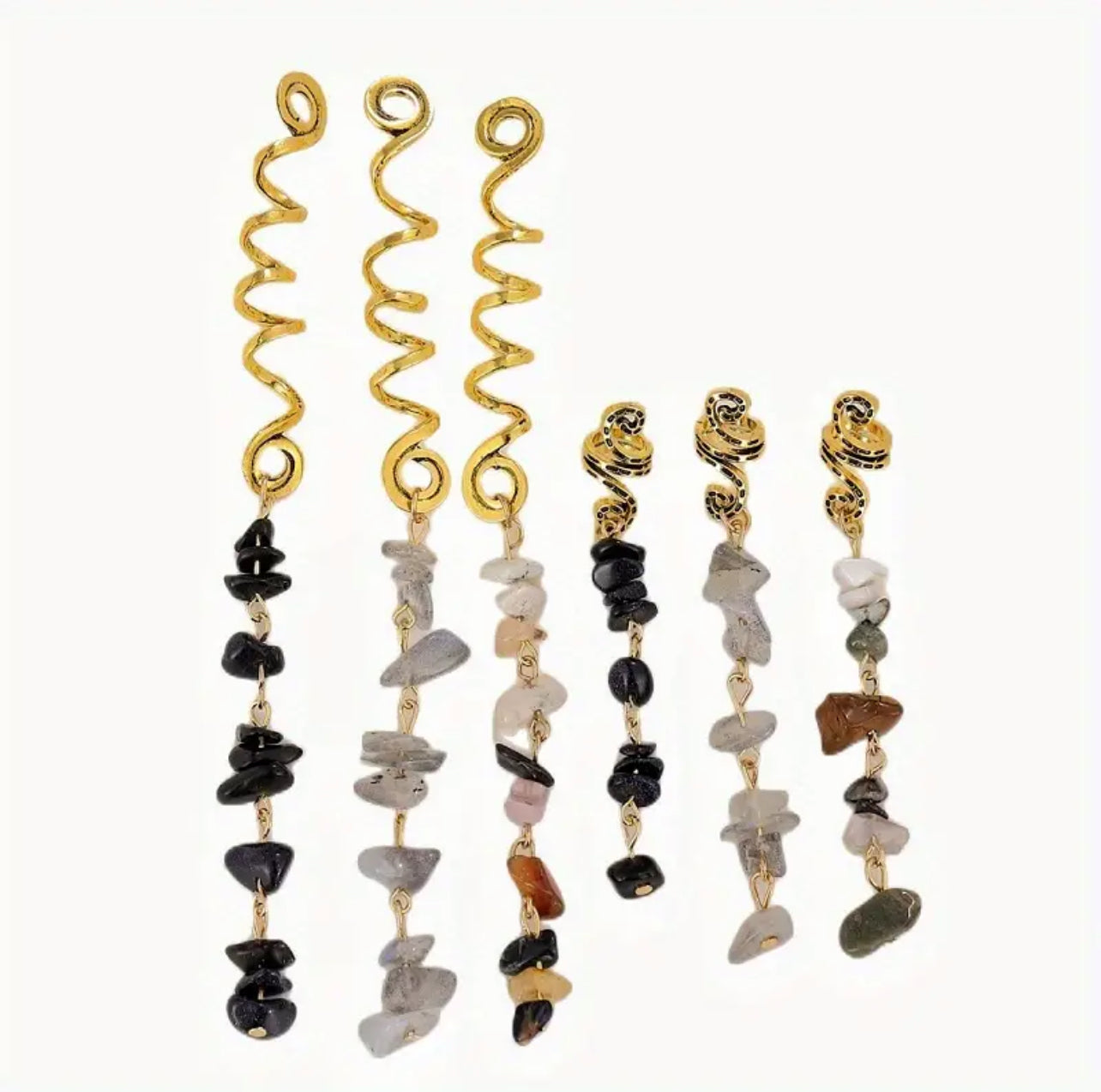 Spiral Stone Embellished  Loc Hair Jewelry (Long)