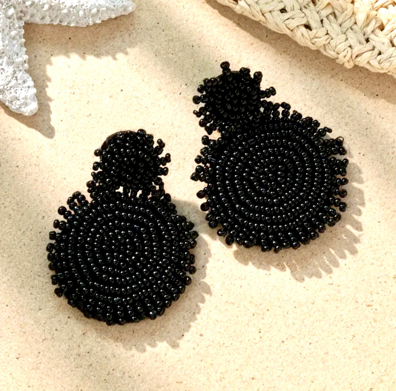 Rice Beaded Double Round Drop Earrings