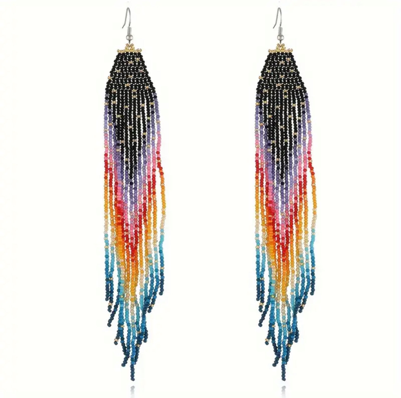 Gradient Beaded Tassel Earrings