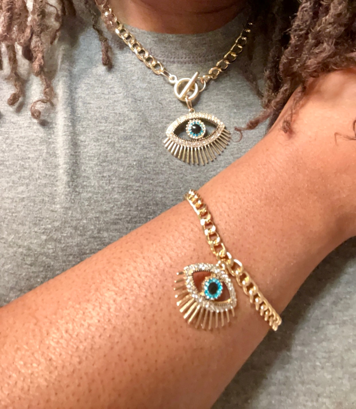 Evil Eye Necklace & Bracelet Set