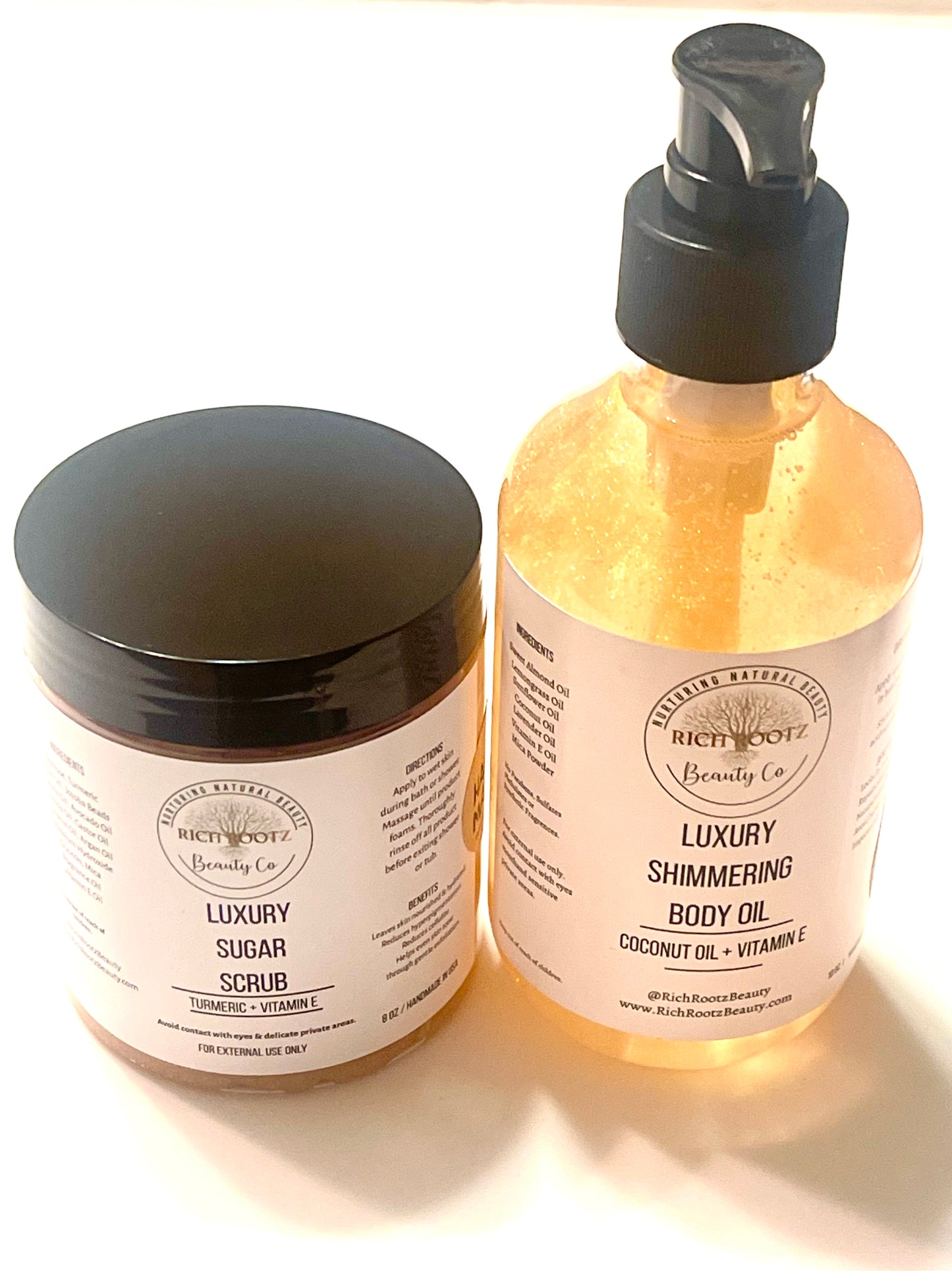 The Smooth n' Glow Duo - Luxury Body Sugar Scrub & Luxury Shimmering Body Oil