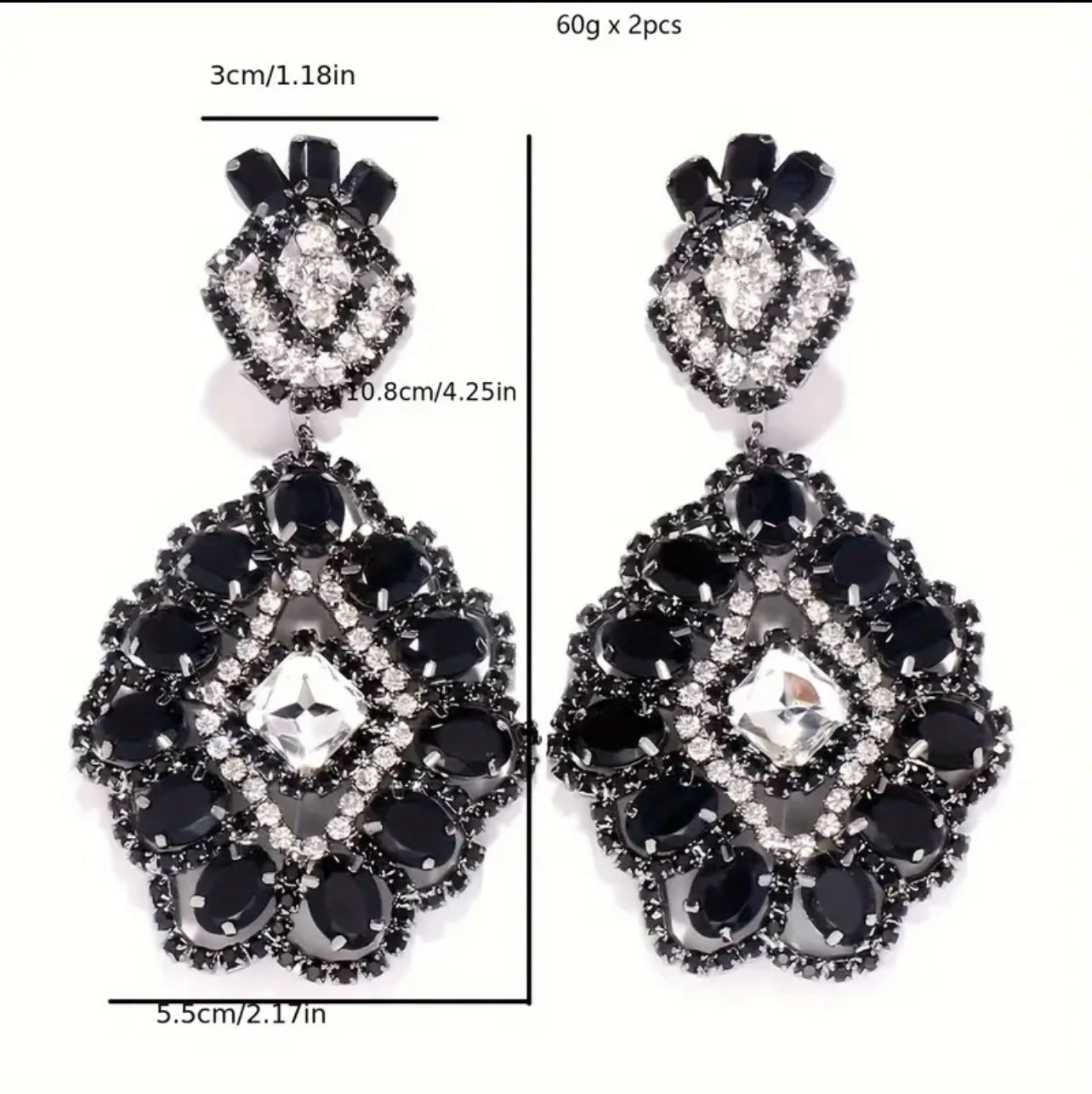 Luxurious Black Rhinestone Flower Dangle Earrings