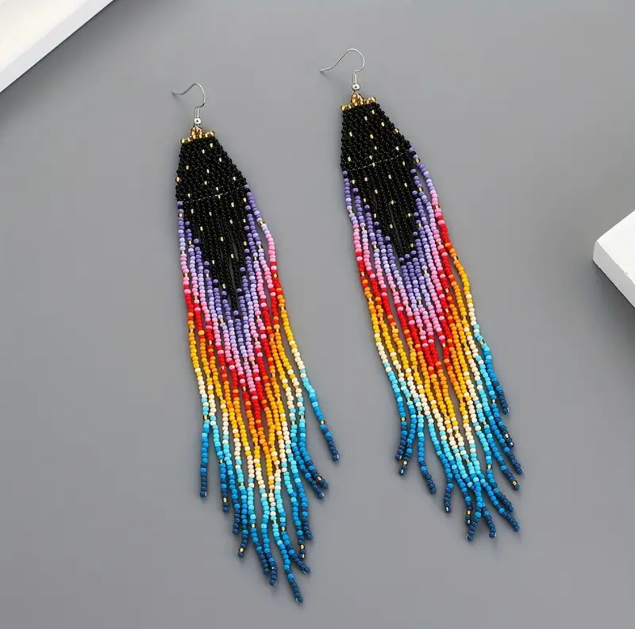 Gradient Beaded Tassel Earrings