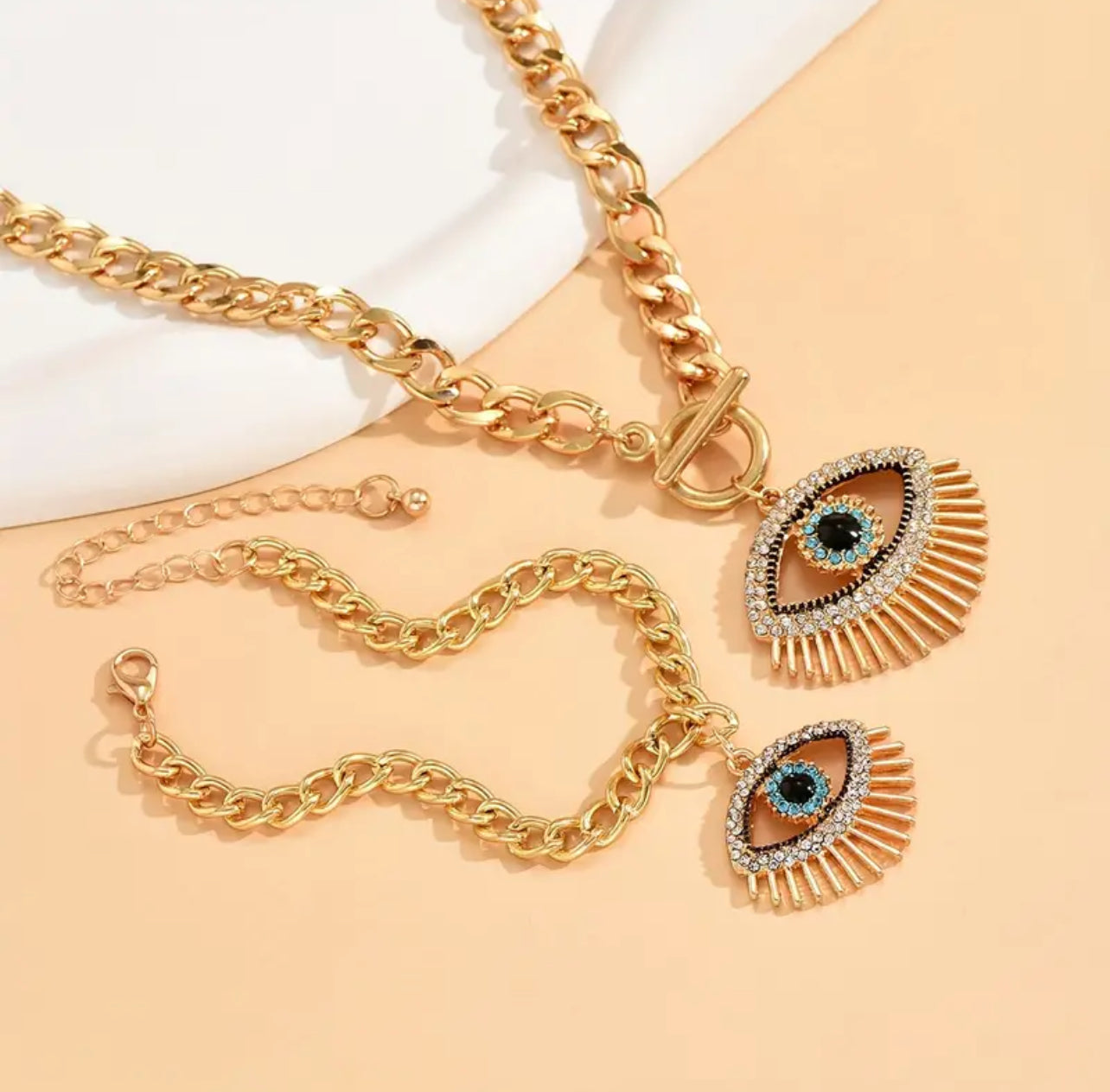 Evil Eye Necklace & Bracelet Set