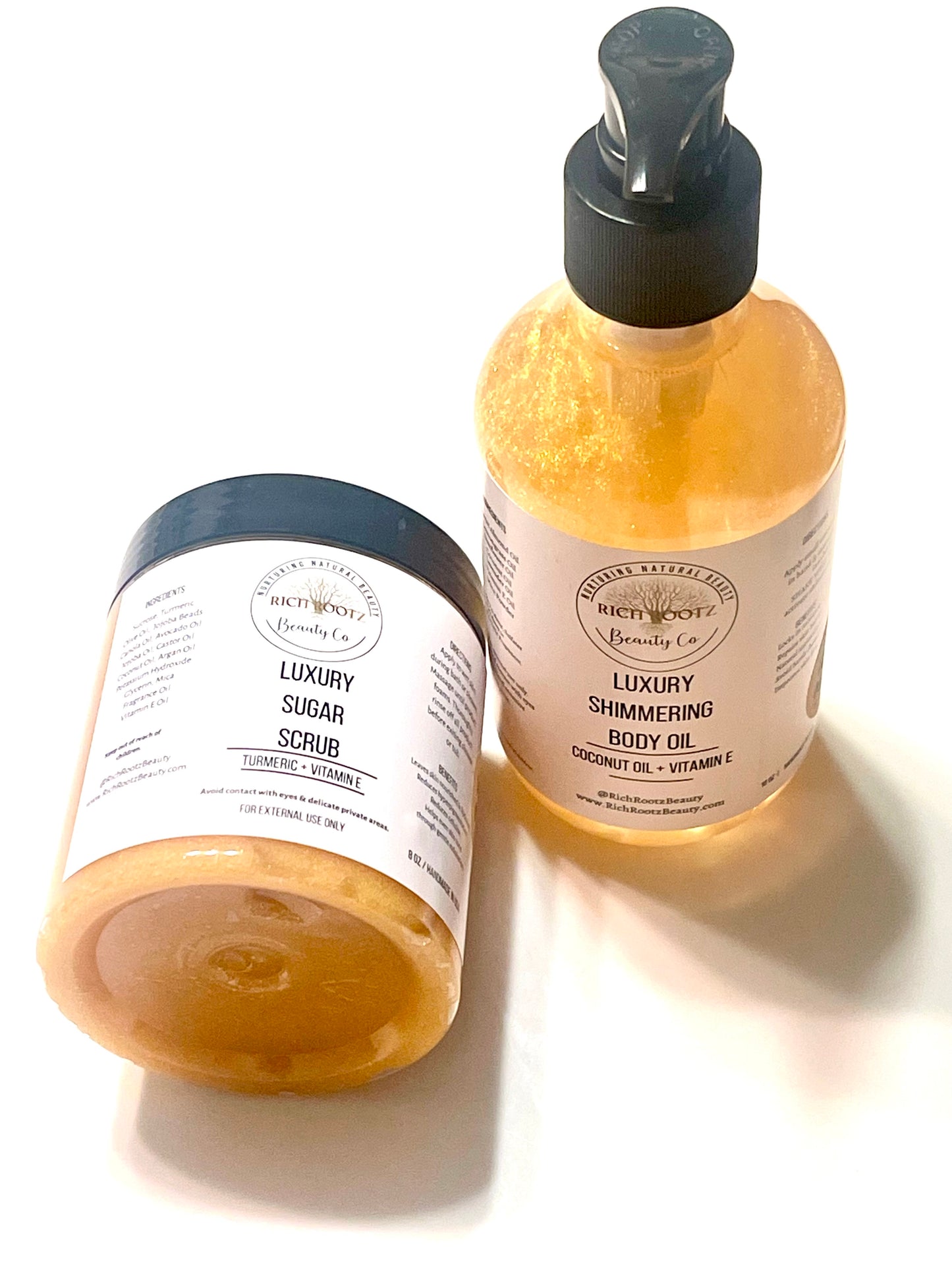 The Smooth n' Glow Duo - Luxury Body Sugar Scrub & Luxury Shimmering Body Oil