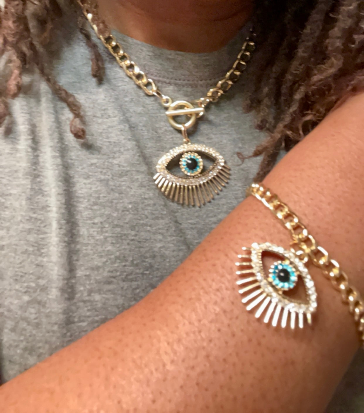 Evil Eye Necklace & Bracelet Set