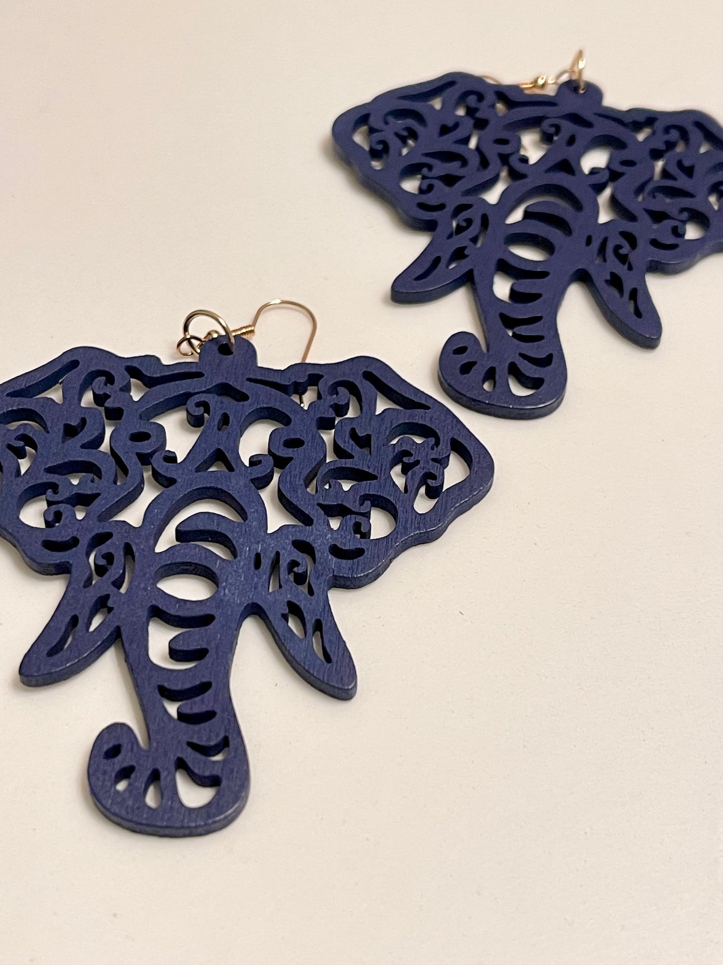 Carved Elephant Dangle Earrings