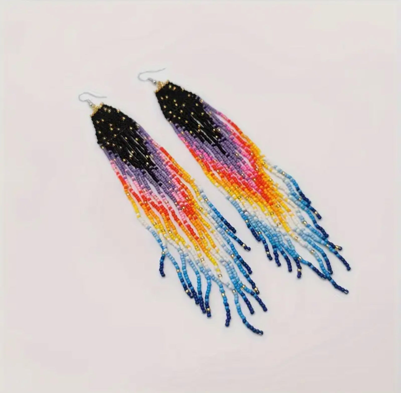 Gradient Beaded Tassel Earrings